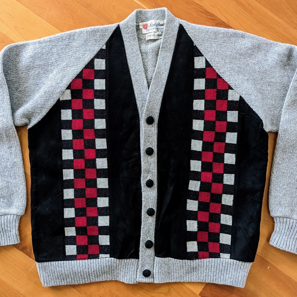 Vintage 60s Wool Suede Lord Paul Sportswear Campus Cardigan Sweater Jacket MCM L - Picture 1 of 3